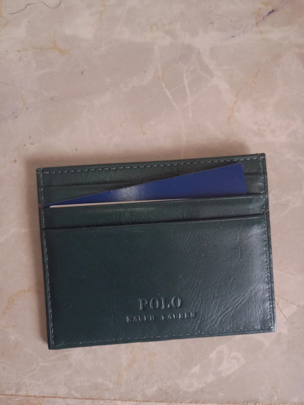 Polo by Ralph Lauren Men’s Green Leather Bear Embroidered Card Holder